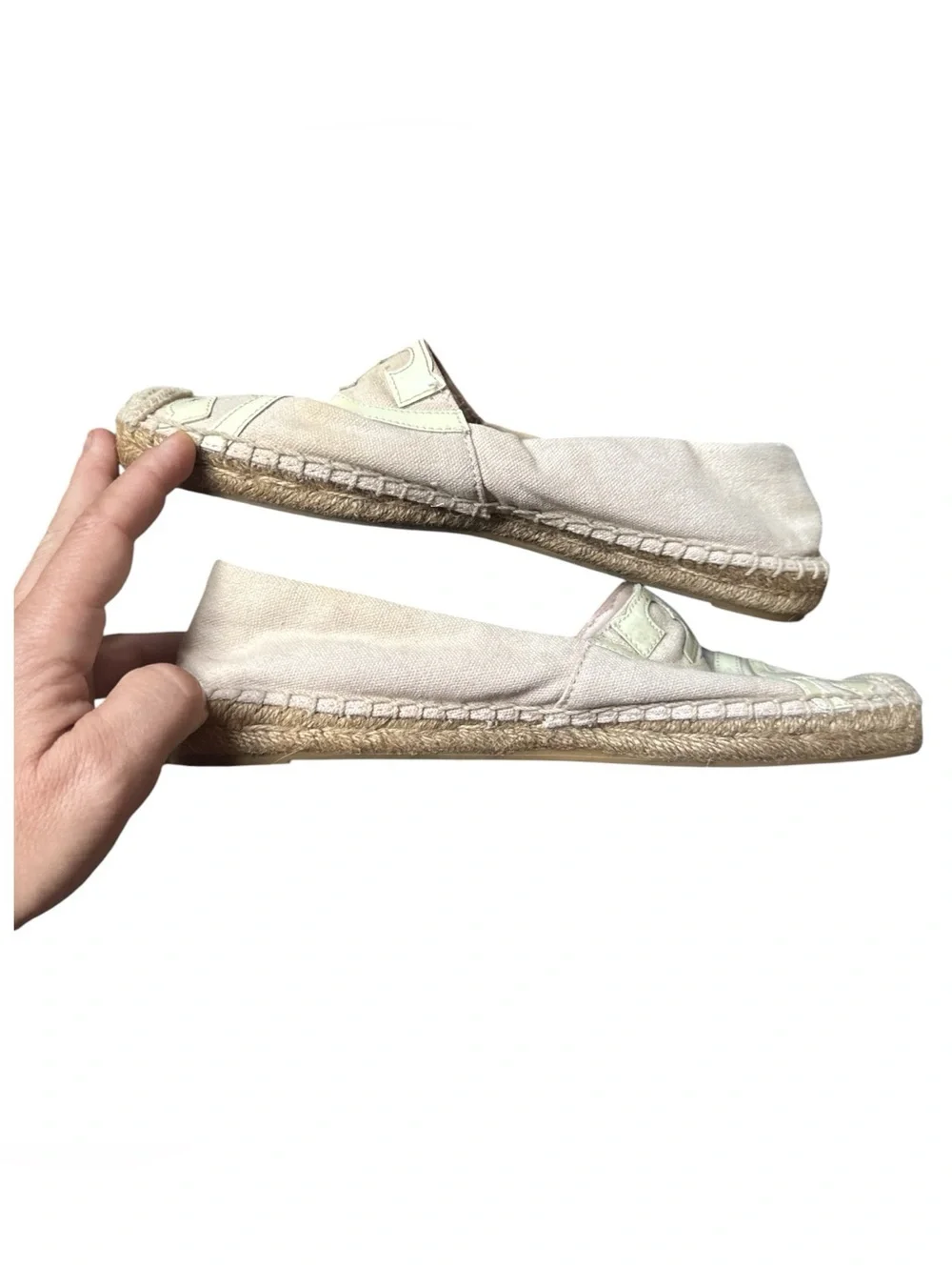 Tory Burch Beige and Cream Logo Espadrille Flats Size 7.5 Resort-wear Vacation